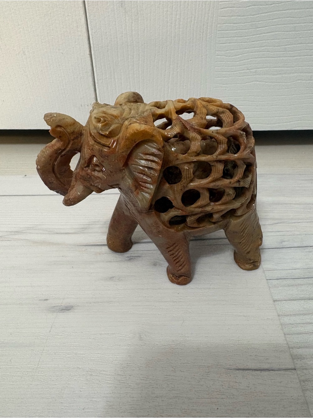 Vintage Soap Stone Hand Carved Elephant Mother And Baby